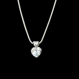 Heart Solitaire CZ Pendant Necklace Faceted Cubic Zirconia Silver Tone Choker